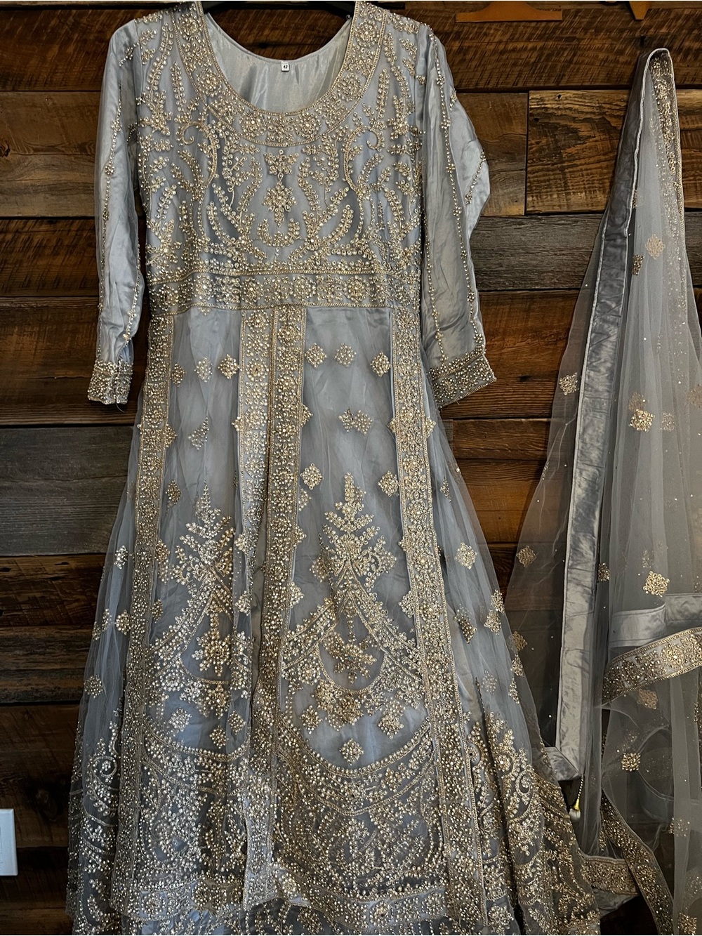 Embellished Silver-Beige Formal Women's Anarkali Dress New
